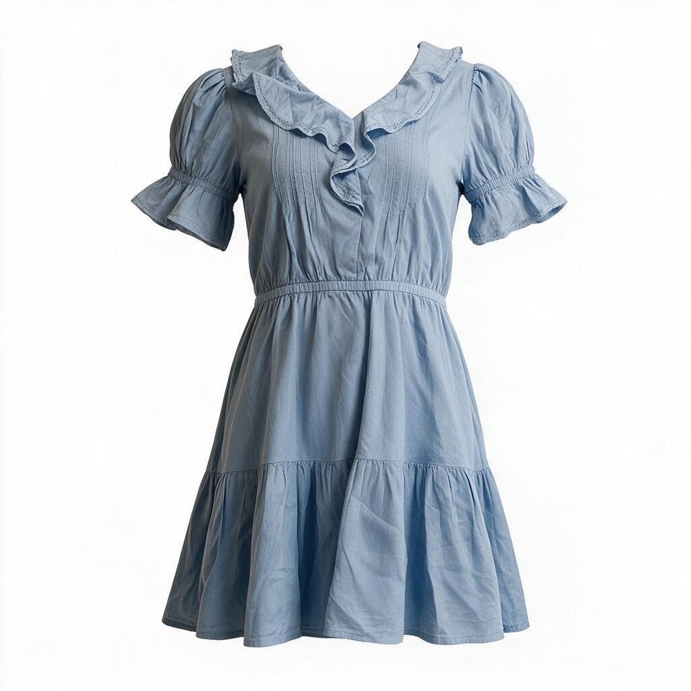 LC Lauren Conrad Womens Size XL Blue Ruffle Lace Trim Cottagecore Mini Dress